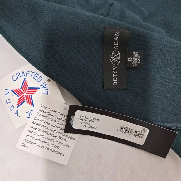 BETSY ADAM "Christine" PINE Scuba Crepe Ruffle Bow Slit Formal Gown Dress Size 8 - Picture 14 of 17